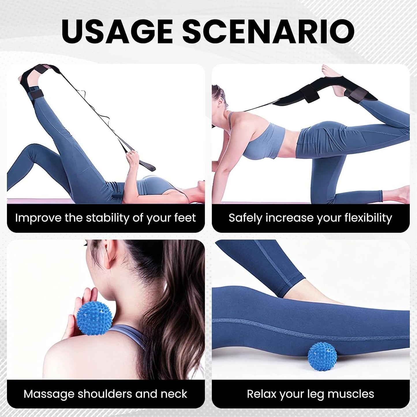 Calf Stretcher and Foot Rocker for Plantar Fasciitis - Leg Stretching Strap, Hamstring and Calf Stretcher, Suitable for Stretching Legs and Thighs (Blue)