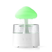 White mushroom cloud shaped aroma diffuser humidifier glowing blue with water droplets