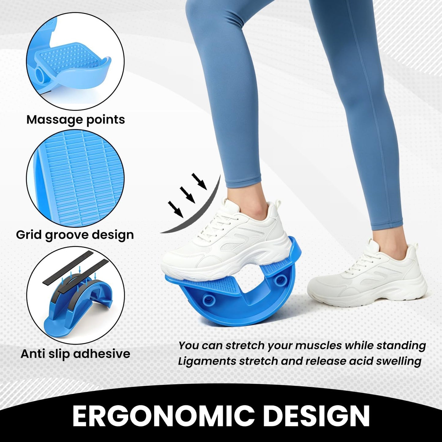 Calf Stretcher and Foot Rocker for Plantar Fasciitis - Leg Stretching Strap, Hamstring and Calf Stretcher, Suitable for Stretching Legs and Thighs (Blue)