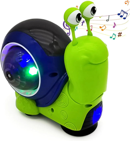 Green and blue musical crawling snail baby toy with light-up eyes