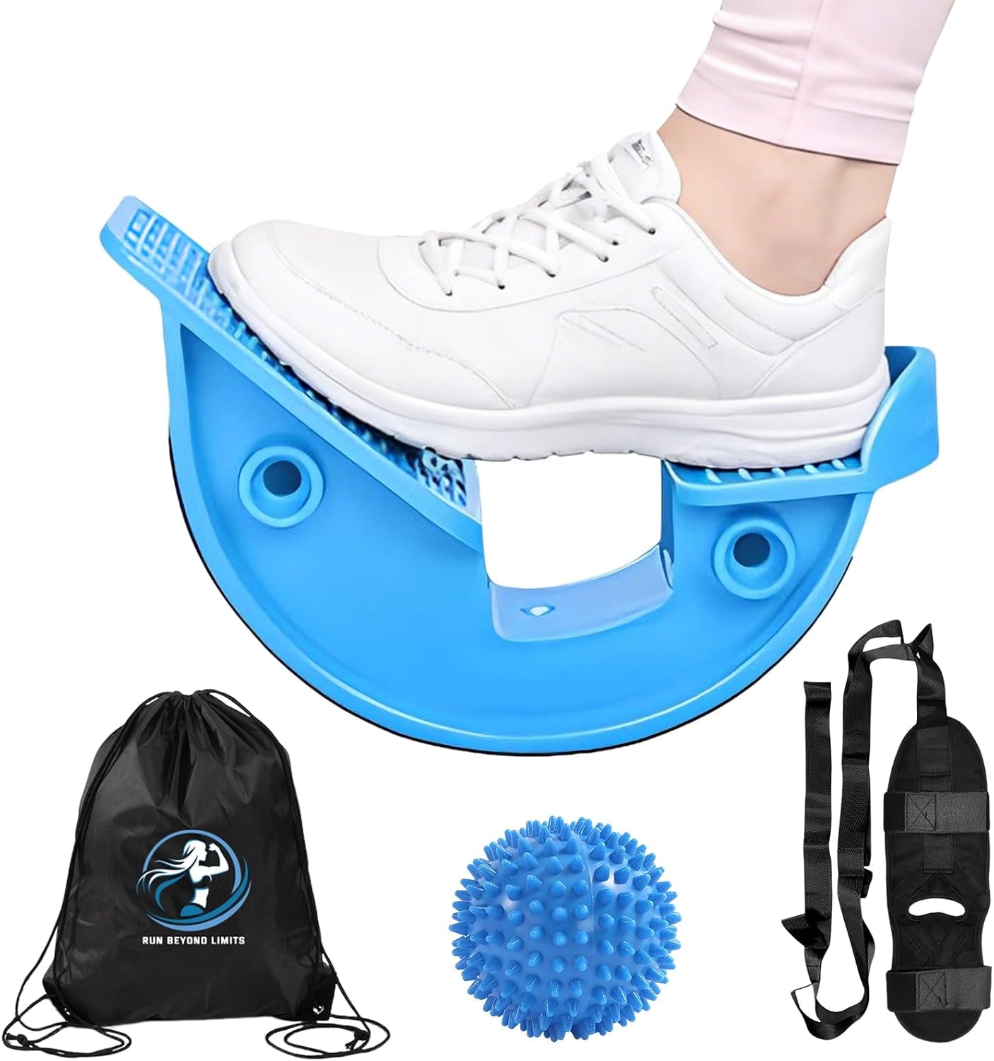 Calf Stretcher and Foot Rocker for Plantar Fasciitis - Leg Stretching Strap, Hamstring and Calf Stretcher, Suitable for Stretching Legs and Thighs (Blue)